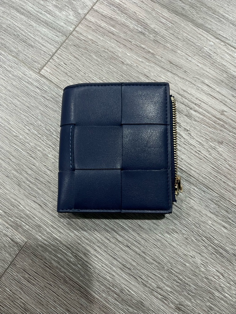 Womens Unisex Mens Navy Woven Leather Zip Wallet